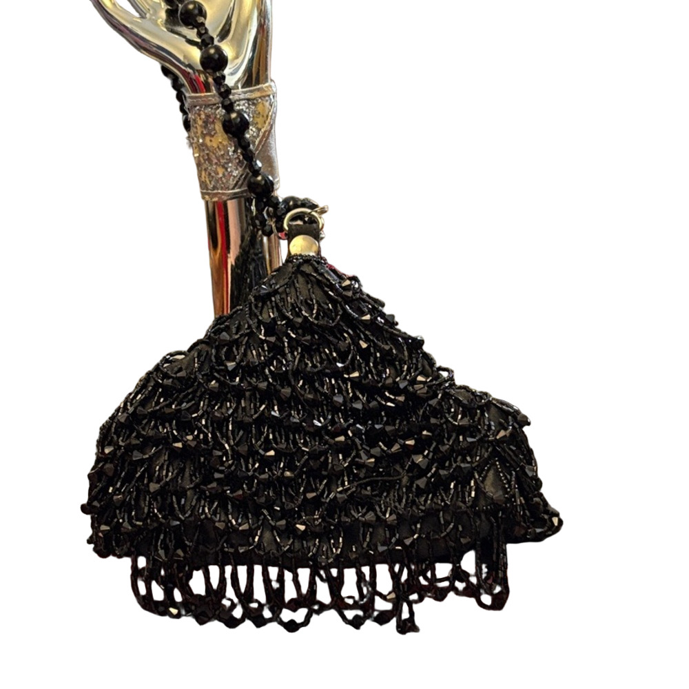 Chic Vintage Black Beaded Handbag